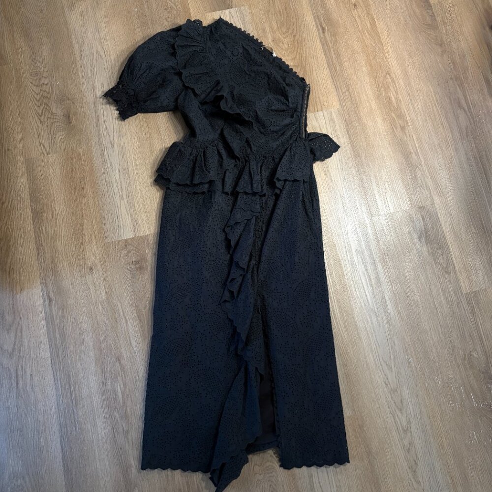 Ulla Johnson Twyla Dress in noir black size 8 one shoulder cotton eyelet midi 6 - Picture 8 of 11